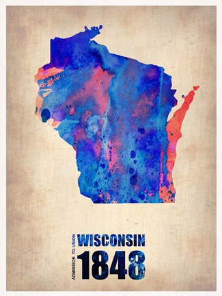 Framed Wisconsin Watercolor Map Print