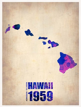 Framed Hawaii Watercolor Map Print