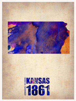 Framed Kansas Watercolor Map Print
