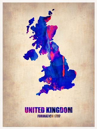 Framed United Kingdom Watercolor Map Print
