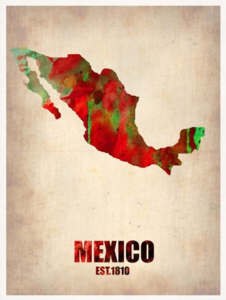 Framed Mexico Watercolor Map Print