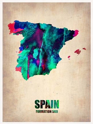Framed Spain Watercolor Map Print