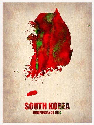 Framed South Korea Watercolor Map Print
