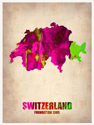 Framed Switzerland Watercolor Map Print