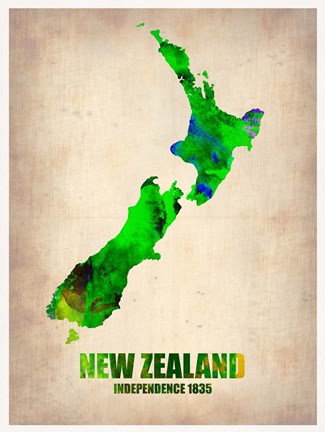 Framed New Zealand Watercolor Map Print