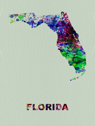 Framed Florida Color Splatter Map Print