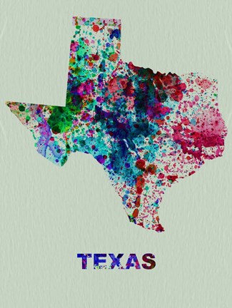Framed Texas Color Splatter Map Print