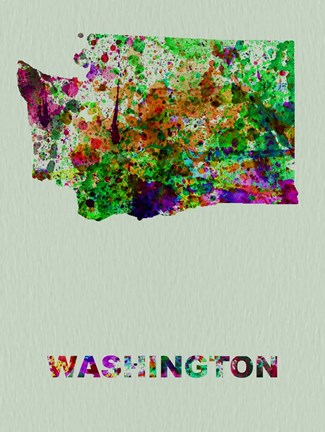 Framed Washington Color Splatter Map Print