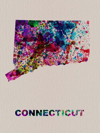 Framed Connecticut Color Splatter Map Print
