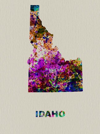 Framed Idaho Color Splatter Map Print