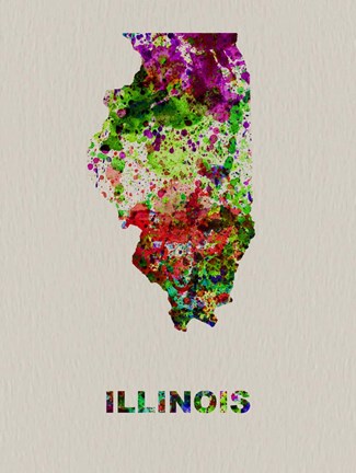Framed Illinois Color Splatter Map Print