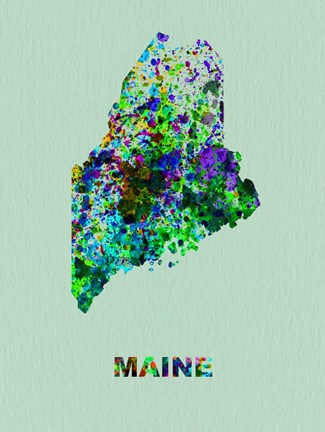 Framed Maine Color Splatter Map Print