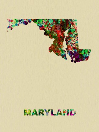 Framed Maryland Color Splatter Map Print
