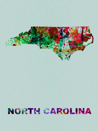 Framed North Carolina Color Splatter Map Print