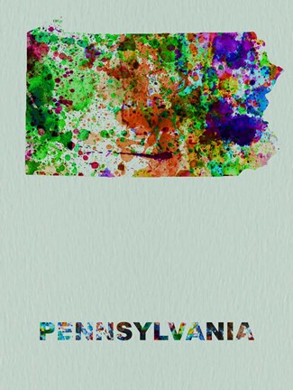 Framed Pennsylvania Color Splatter Map Print