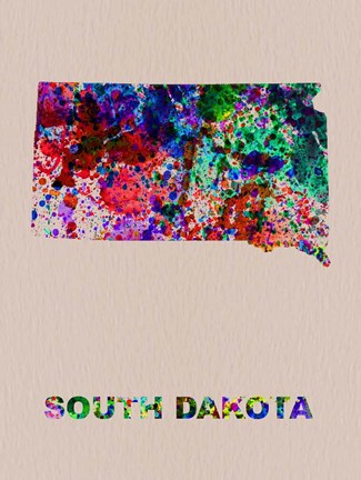 Framed South Dakota Color Splatter Map Print