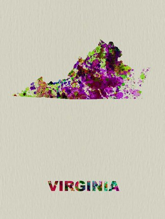 Framed Virginia Color Splatter Map Print