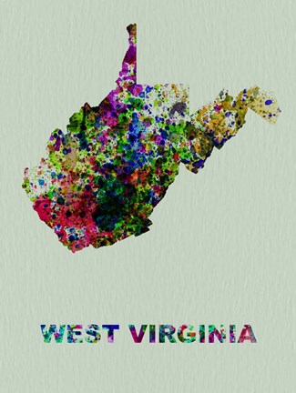Framed West Virginia Color Splatter Map Print