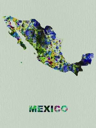 Framed Mexico Color Splatter Map Print