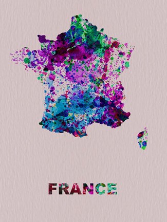 Framed France Color Splatter Map Print