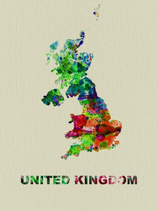 Framed United Kingdom Color Splatter Map Print