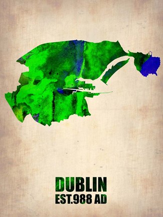 Framed Dublin Watercolor Map Print