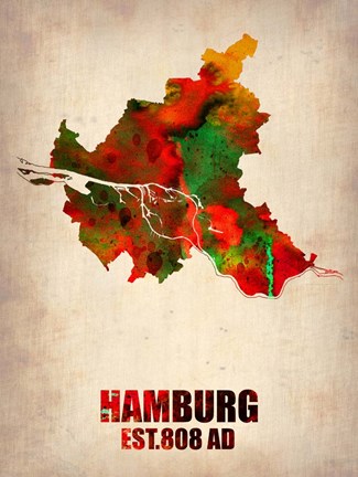 Framed Hamburg Watercolor Map Print