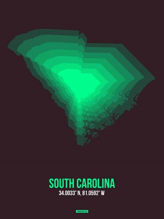 Framed South Carolina Radiant Map 6 Print