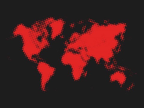 Framed Dotted Red World Map Print