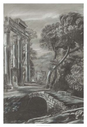 Framed Classical Landscape Triptych I Print