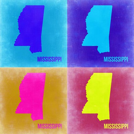 Framed Mississippi Pop Art Map 2 Print