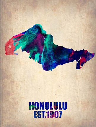 Framed Honolulu Watercolor Map Print