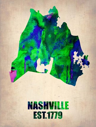 Framed Nashville Watercolor Map Print