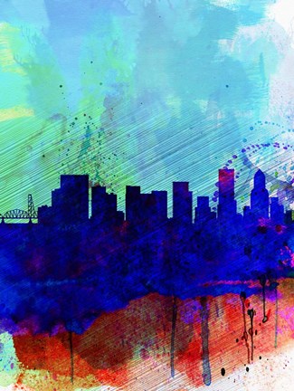 Framed Portland Watercolor Skyline Print