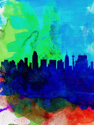 Framed San Antonio Watercolor Skyline Print