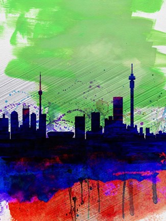 Framed Johannesburg Watercolor Skyline Print