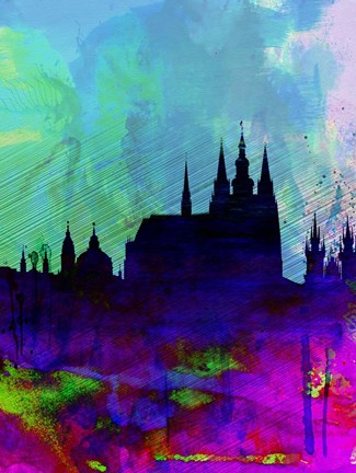 Framed Prague Watercolor Skyline Print