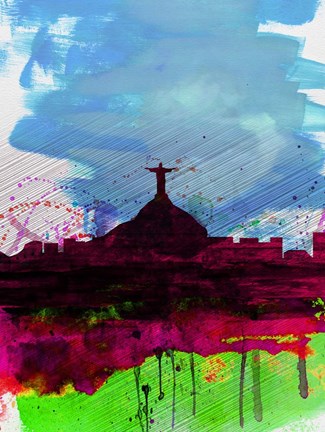 Framed Rio Watercolor Skyline Print
