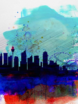 Framed Sydney Watercolor Skyline Print