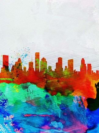 Framed Houston Watercolor Skyline Print