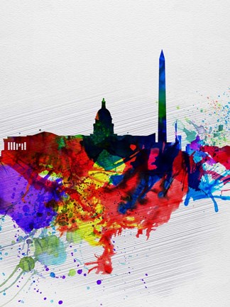 Framed Washington DC Watercolor Skyline 1 Print