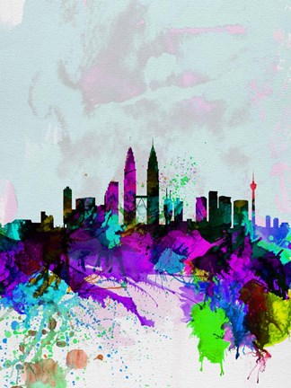 Framed Kuala Lumpur Watercolor Skyline Print