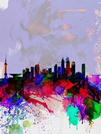 Framed Shanghai Watercolor Skyline Print