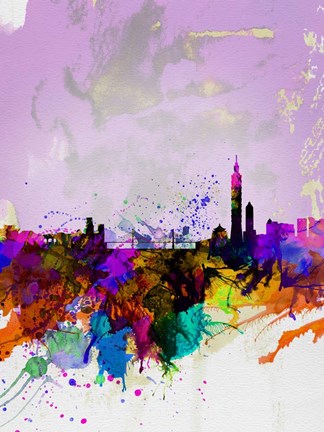 Framed Taipei Watercolor Skyline Print