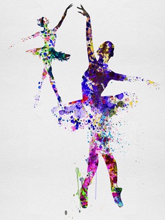 Framed Two Dancing Ballerinas Watercolor 4 Print