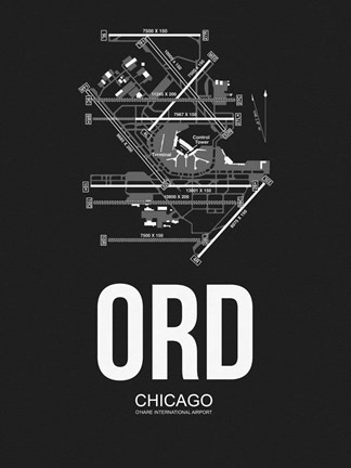 Framed ORD Chicago Airport Black Print