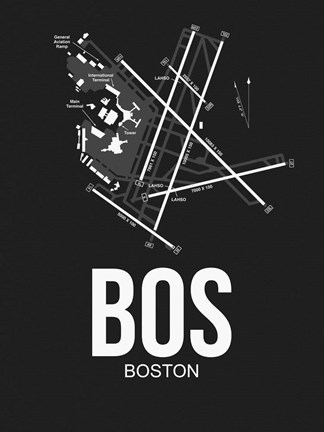 Framed BOS Boston Airport Black Print
