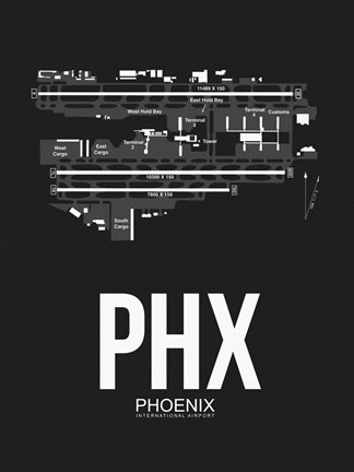 Framed PHX Phoenix Airport Black Print