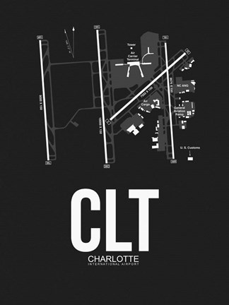 Framed CLT Charlotte Airport Black Print