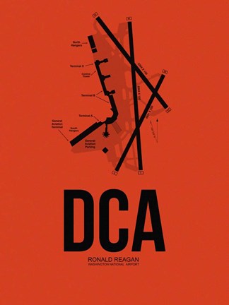 Framed DCA Washington Airport Orange Print